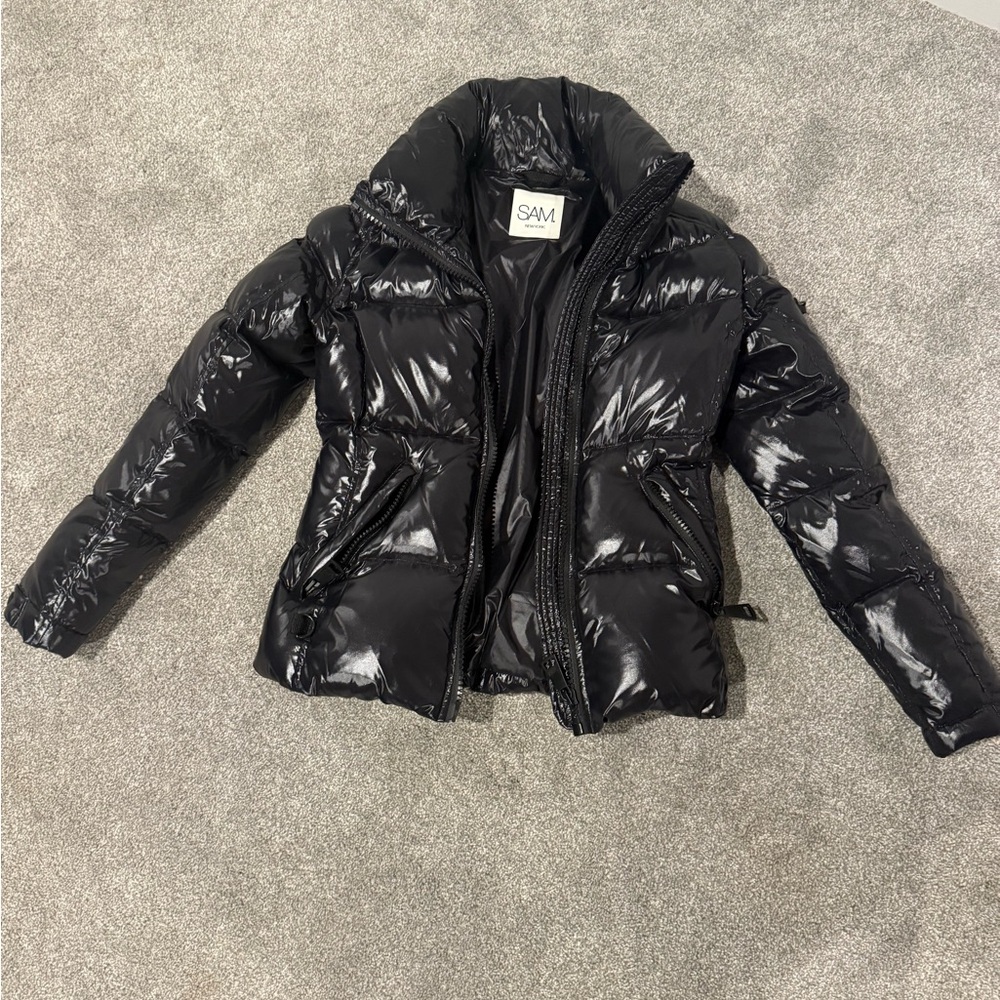 SAM. Shiny Black Women's Puffer Coat